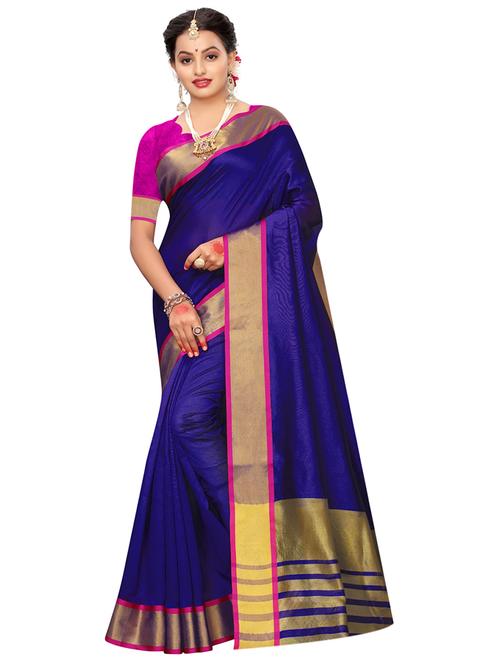 solid bordered woven saree with blouse - 16837865 - Very Small Image - 1