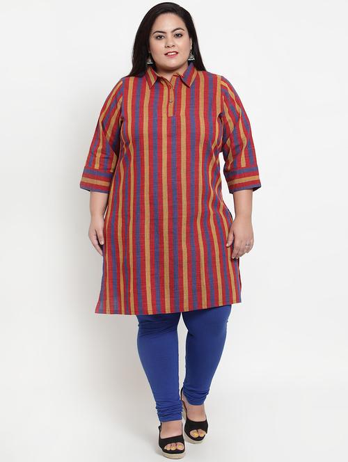 striped shirt collar straight kurta - 16838069 - Very Small Image - 1