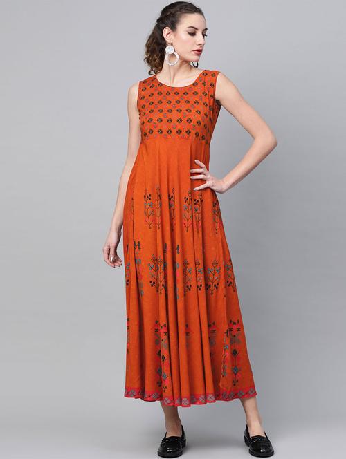 round neck printed flared maxi dress - 16838162 - Very Small Image - 1