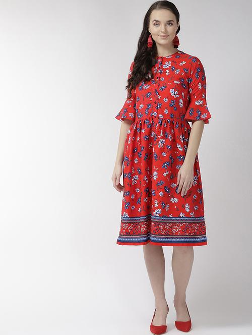 flute sleeved floral a-line dress  - 16838315 - Very Small Image - 1