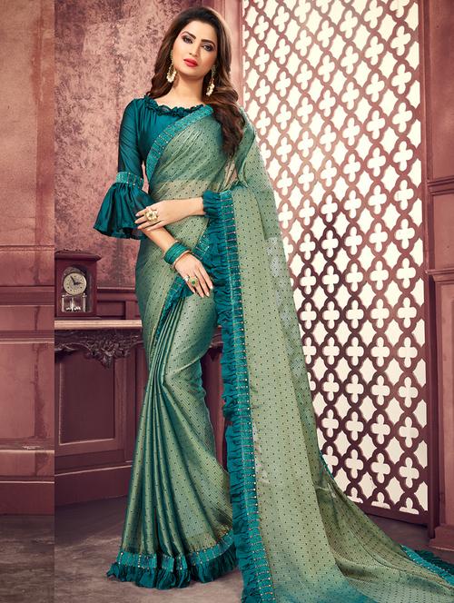 lace detailed printed saree  with blouse - 16839031 - Very Small Image - 1