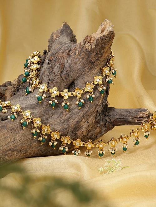 green gold tone  brass payal - 16839395 - Very Small Image - 1