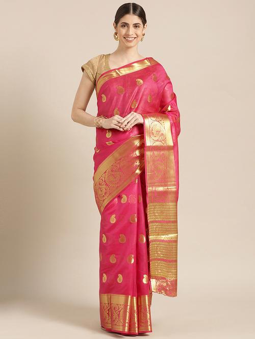 women's self design pink colored saree with blouse - 16840078 - Very Small Image - 1