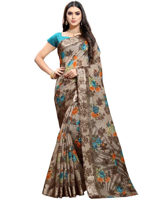 floral printed saree with blouse - 16840310 - Very Small Image - 1