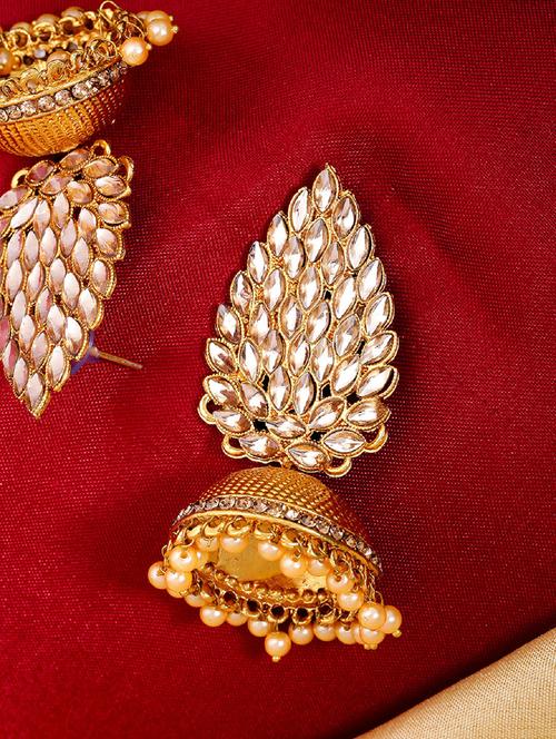 gold brass jhumka earring - 16840670 - Very Small Image - 1