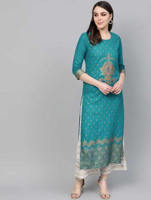 teal rayon kurta palazzo  set - 16842889 - Very Small Image - 1