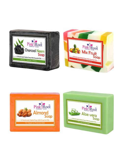 pink root charcoal neem, almond, aloevera and mix fruit soap (pack of 4) - 16842993 - Very Small Image - 1