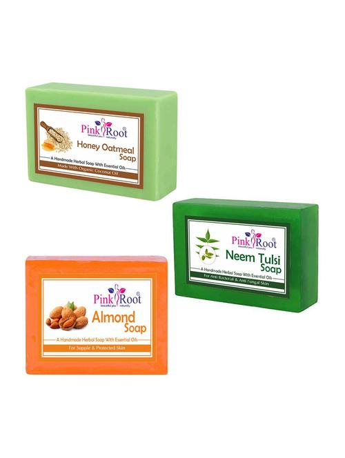 pink root honey oatmeal, neem tulsi and almond soap (pack of 3) - 16843006 - Very Small Image - 1