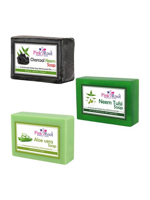 pink root charcoal neem, neem tulsi and aloe vera soap (pack of 3) - 16843020 - Very Small Image - 1