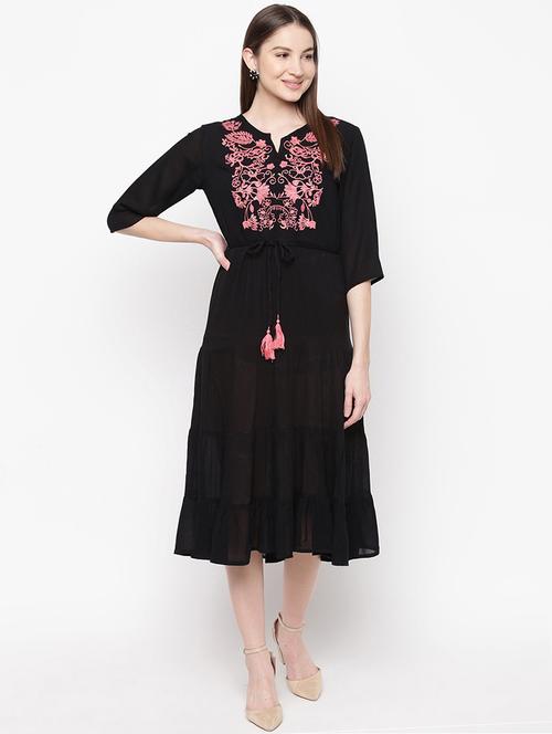embroidered tiered flare ethnic dress - 16843851 - Very Small Image - 1