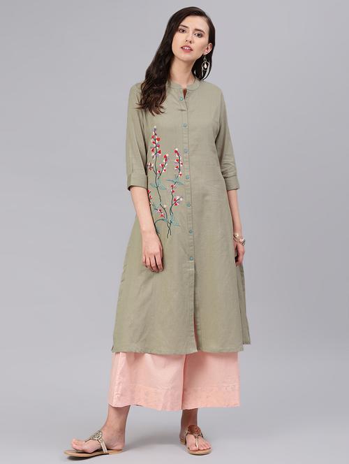 embroidered a-line kurta - 16846337 - Very Small Image - 1