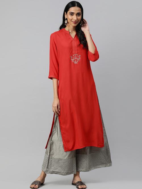 embroidered straight kurta - 16846596 - Very Small Image - 1
