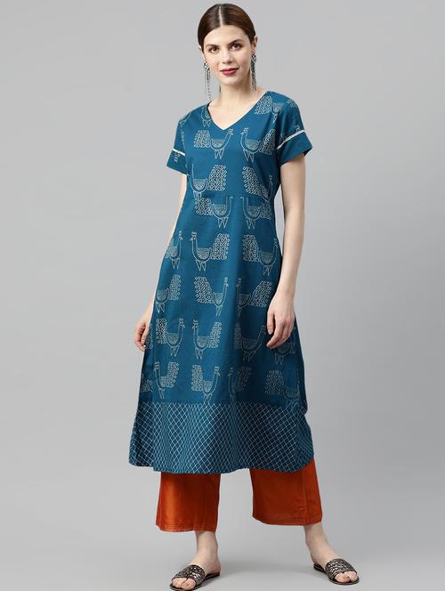 printed flared kurta - 16846613 - Very Small Image - 1