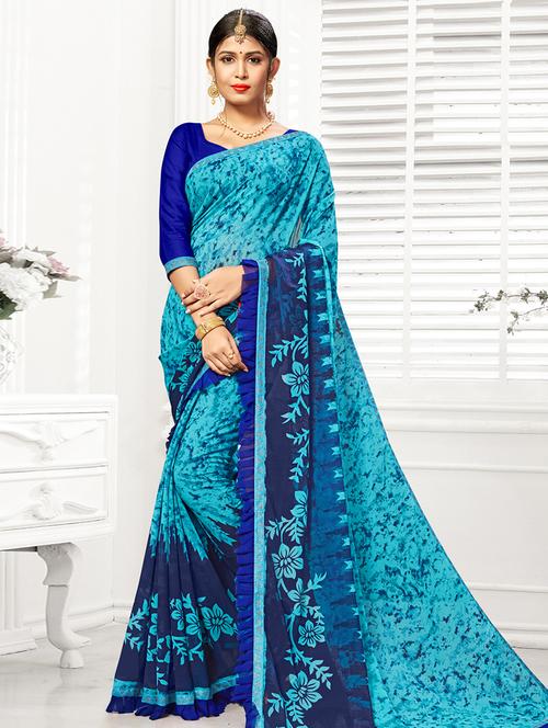 floral printed saree  with blouse - 16847839 - Very Small Image - 1