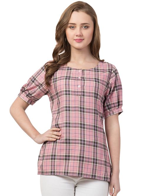puff sleeved checkered top  - 16847955 - Very Small Image - 1