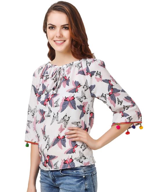 pom pom laced tie up neck top  - 16849168 - Very Small Image - 1