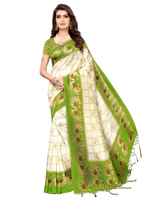 women's checks cream colored saree - 16850298 - Very Small Image - 1