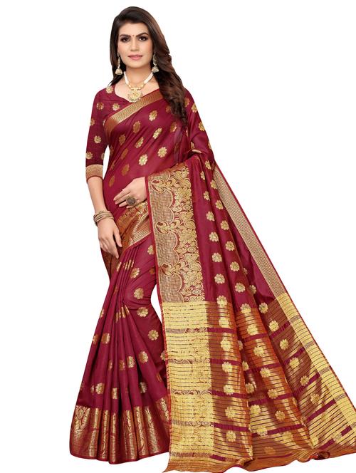 self design woven saree with blouse - 16850350 - Very Small Image - 1