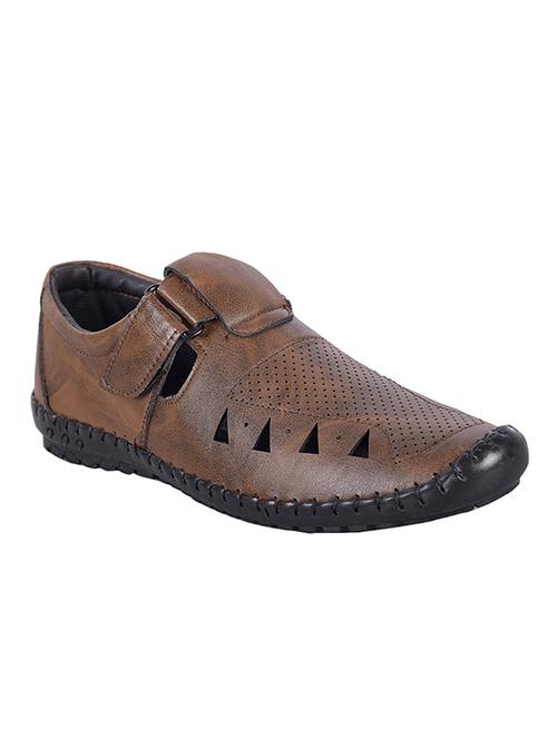 brown leatherette slip on sandals - 16851830 - Very Small Image - 1