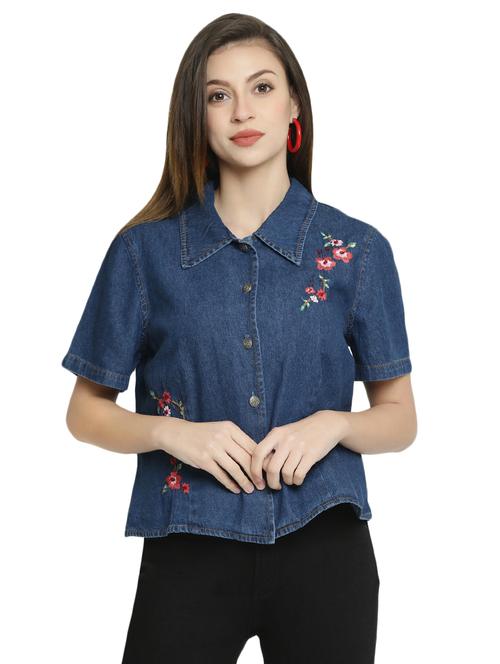 embroidered detail denim shirt  - 16853088 - Very Small Image - 1