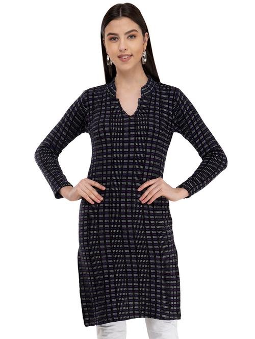 checkered straight woolen kurta - 16853634 - Very Small Image - 1