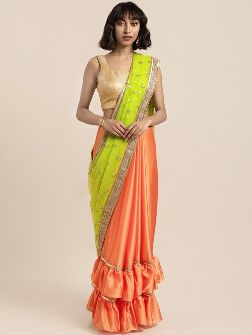 contrast ruffle embroidered saree with blouse - 16856990 - Very Small Image - 1