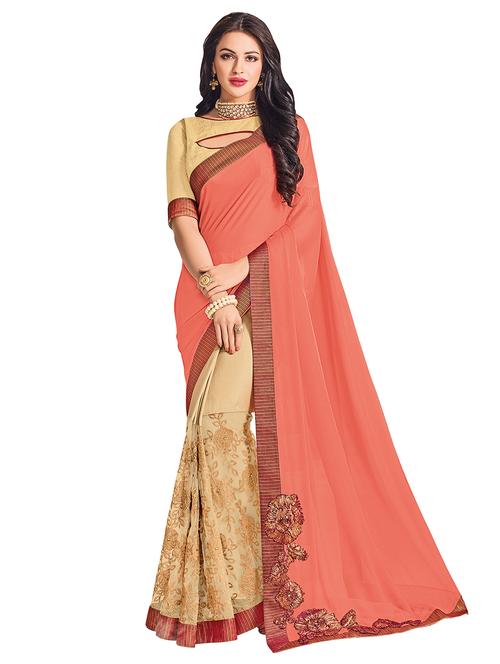 embroidered half & half saree with blouse - 16858122 - Very Small Image - 1