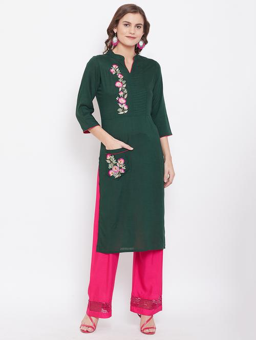 embroidered straight kurta - 16859239 - Very Small Image - 1