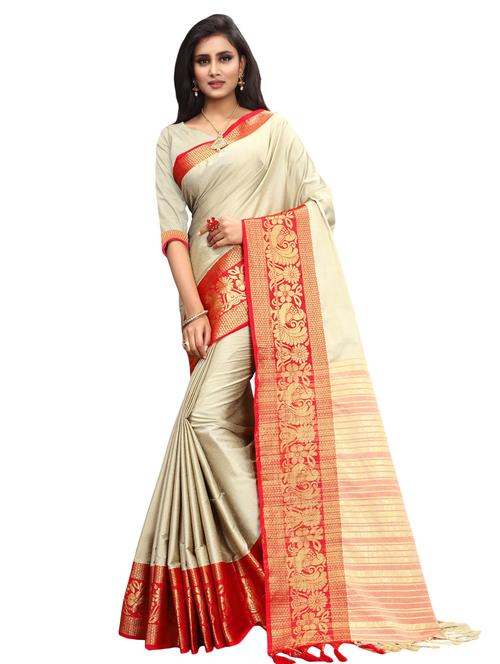 women's self design beige colored saree with blouse - 16860287 - Very Small Image - 1