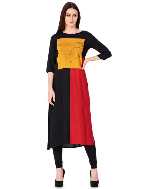 color block straight kurta - 16861328 - Very Small Image - 1