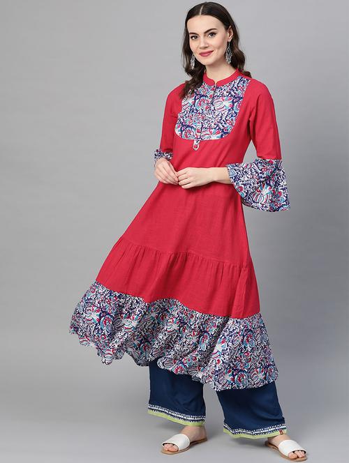 floral print tiered flare kurta - 16861665 - Very Small Image - 1
