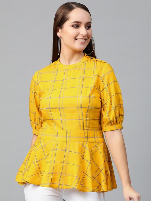 round neck checkered peplum top  - 16861800 - Very Small Image - 1