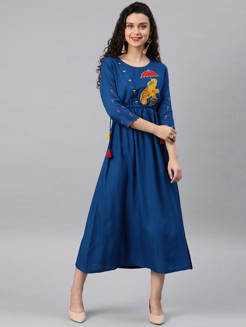 embroidered a-line ethnic dress - 16861807 - Very Small Image - 1