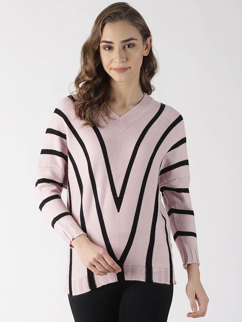 contrast striped v-neck pullover - 16862051 - Very Small Image - 1