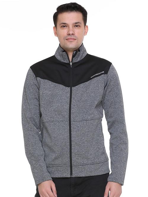 grey color block casual jacket - 16864566 - Very Small Image - 1
