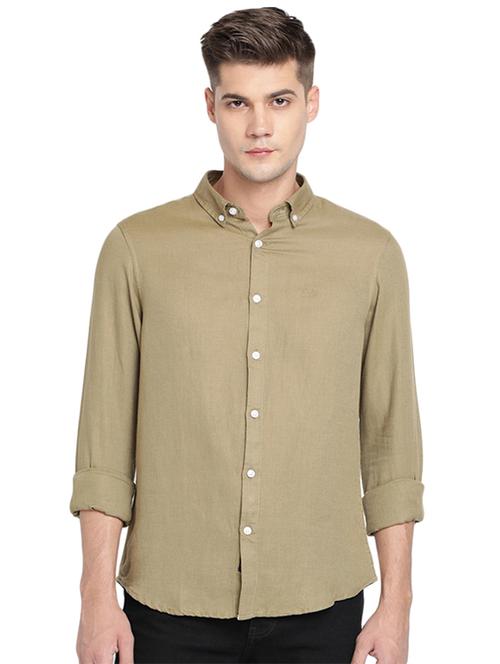 beige solid casual shirt - 16868953 - Very Small Image - 1