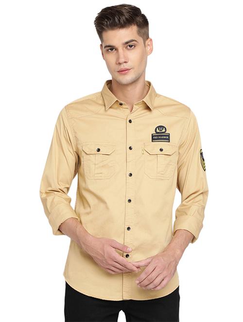 beige solid casual shirt - 16868966 - Very Small Image - 1