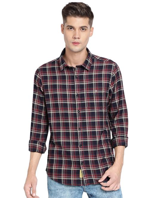 navy blue checkered casual shirt - 16868978 - Very Small Image - 1