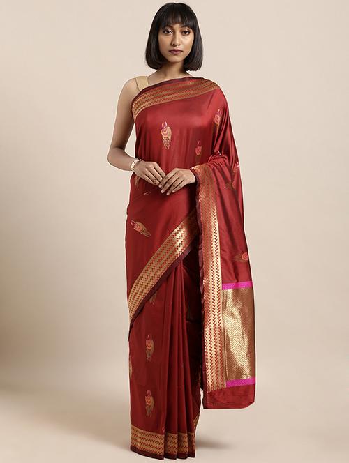 women's conversational maroon colored saree with blouse - 16870161 - Very Small Image - 1