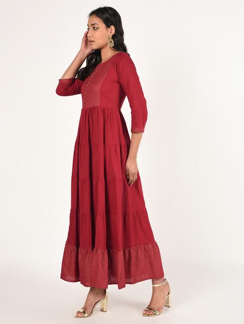 red cotton tiered ethnic dress - 16870830 - Very Small Image - 1