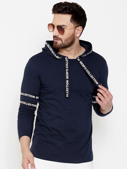 navy blue taped hooded t-shirt - 16871799 - Very Small Image - 1