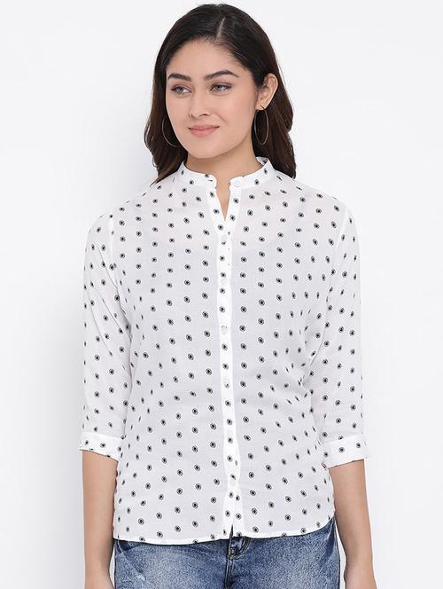 mandarin neck printed shirt  - 16873047 - Very Small Image - 1