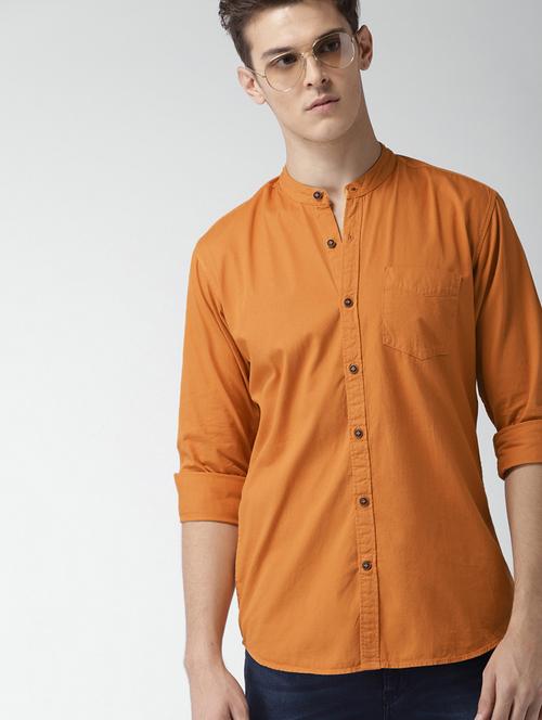 orange solid casual shirt - 16873292 - Very Small Image - 1