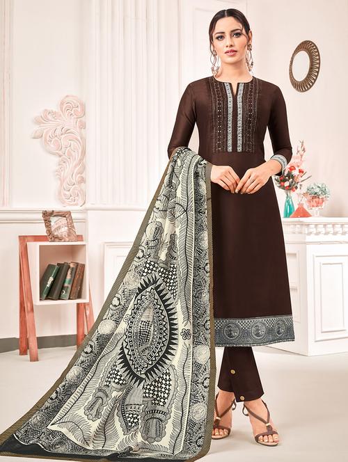 solid straight pant unstitched suit - 16873830 - Very Small Image - 1