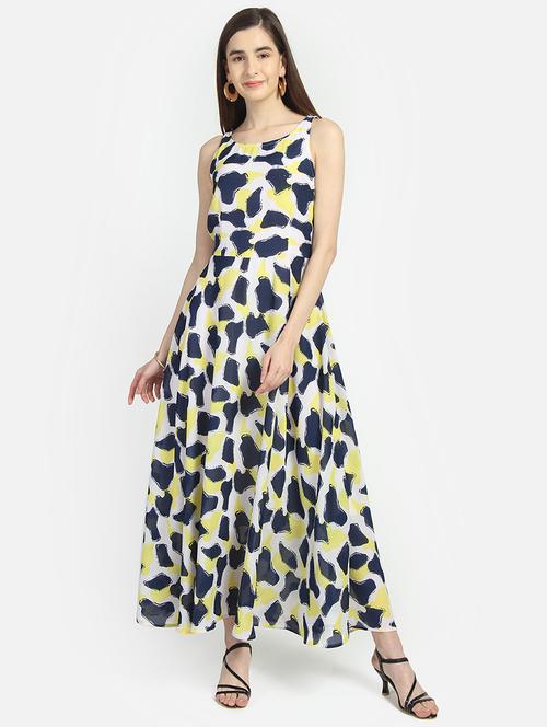 round neck animal flared maxi dress - 16874352 - Very Small Image - 1