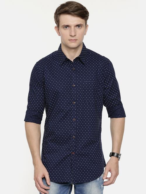 navy blue polka dotted casual shirt - 16876987 - Very Small Image - 1