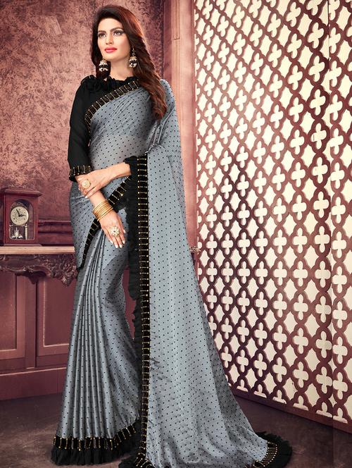 self design ruffled saree with blouse - 16879411 - Very Small Image - 1