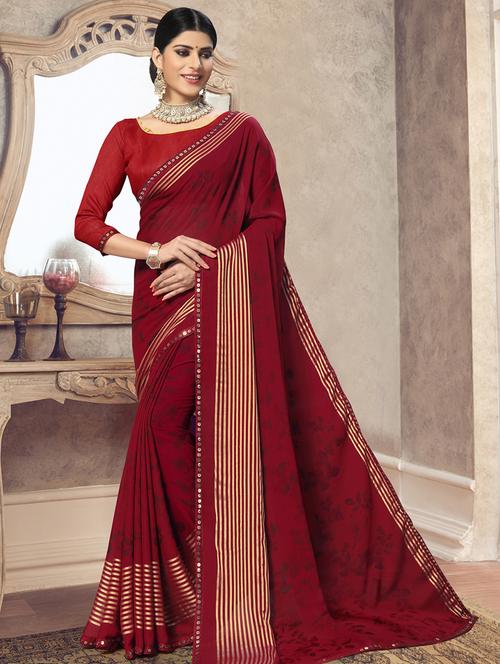 floral printed saree with blouse - 16880173 - Very Small Image - 1