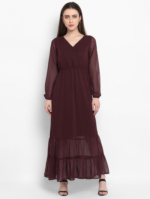 overlap neck fit & flare maxi dress - 16880485 - Very Small Image - 1