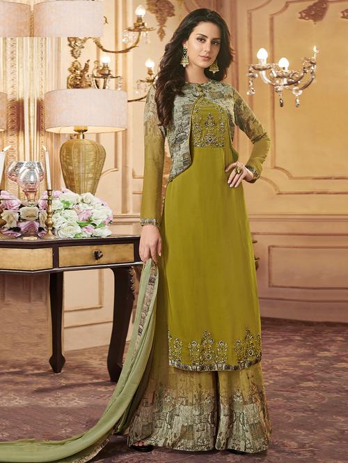 embroidered semi-stitched suit - 16880626 - Very Small Image - 1